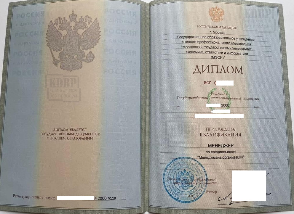Диплом МЭСИ по специальности Менеджмент организации 2006 г.